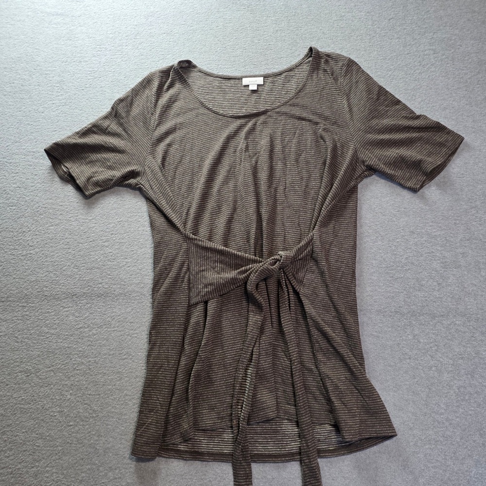 Pure Jill J Jill Striped Tie Front Tunic Top Womens L Gray Short Sleeve Casual